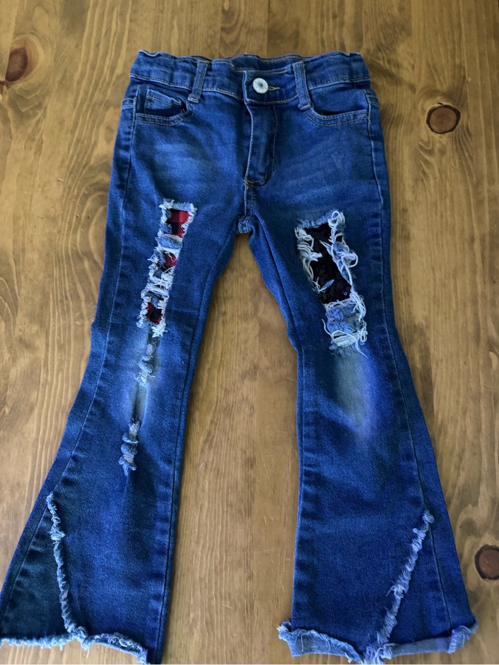 Dark Blue Distressed Flare Women’s Jeans